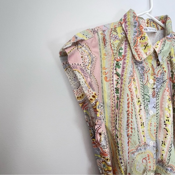 Zara Paisley Printed Midi Belted Shirt Dress Size XL - Picture 9 of 15